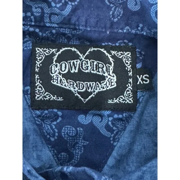 Cowgirl Hardware XS Western Shirt Blue Floral Rhinestone Embellished Girls - Picture 5 of 9